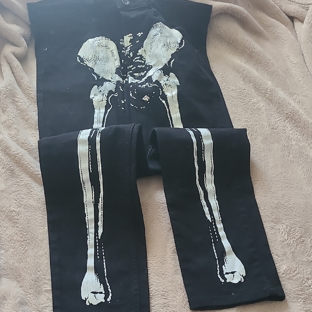 Black Skeleton Print Slim Jeans